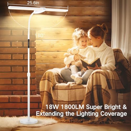 OUTON LED Floor Lamp - Double Head Dimmable Standing Lamp with Remote