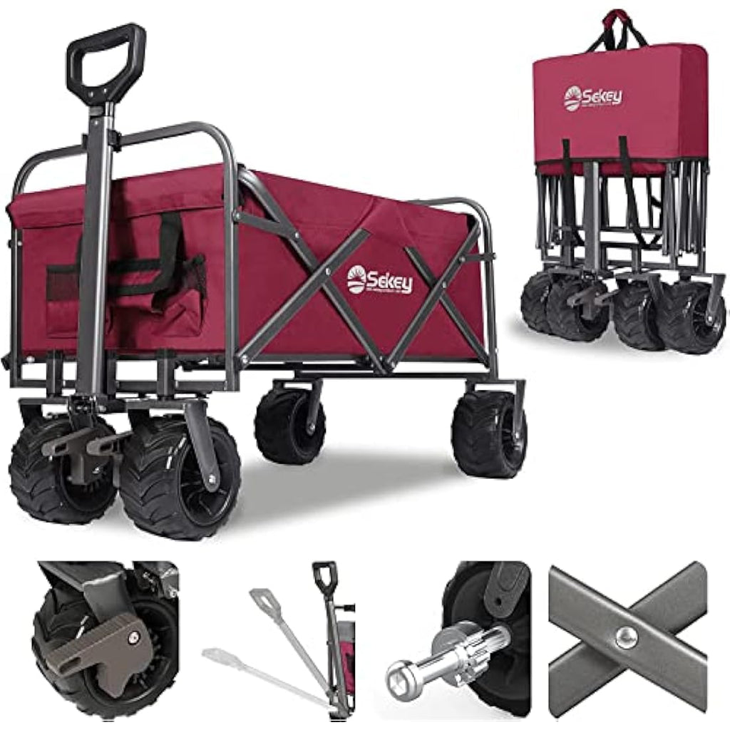 Sekey Heavy-Duty Folding Wagon | All-Terrain Beach Cart, 440lb Capacity