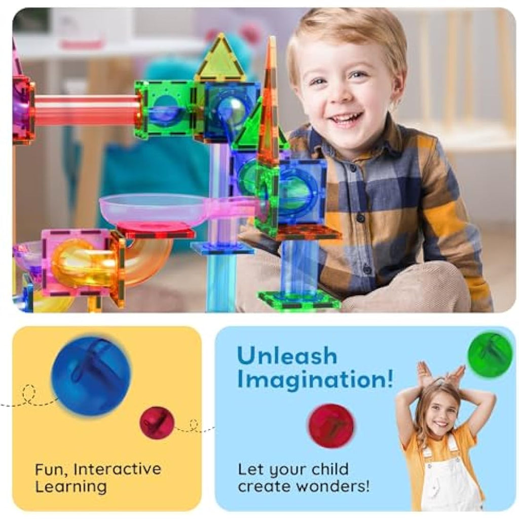 PicassoTiles Magnetic Marble Run - STEM Educational Building Blocks Set