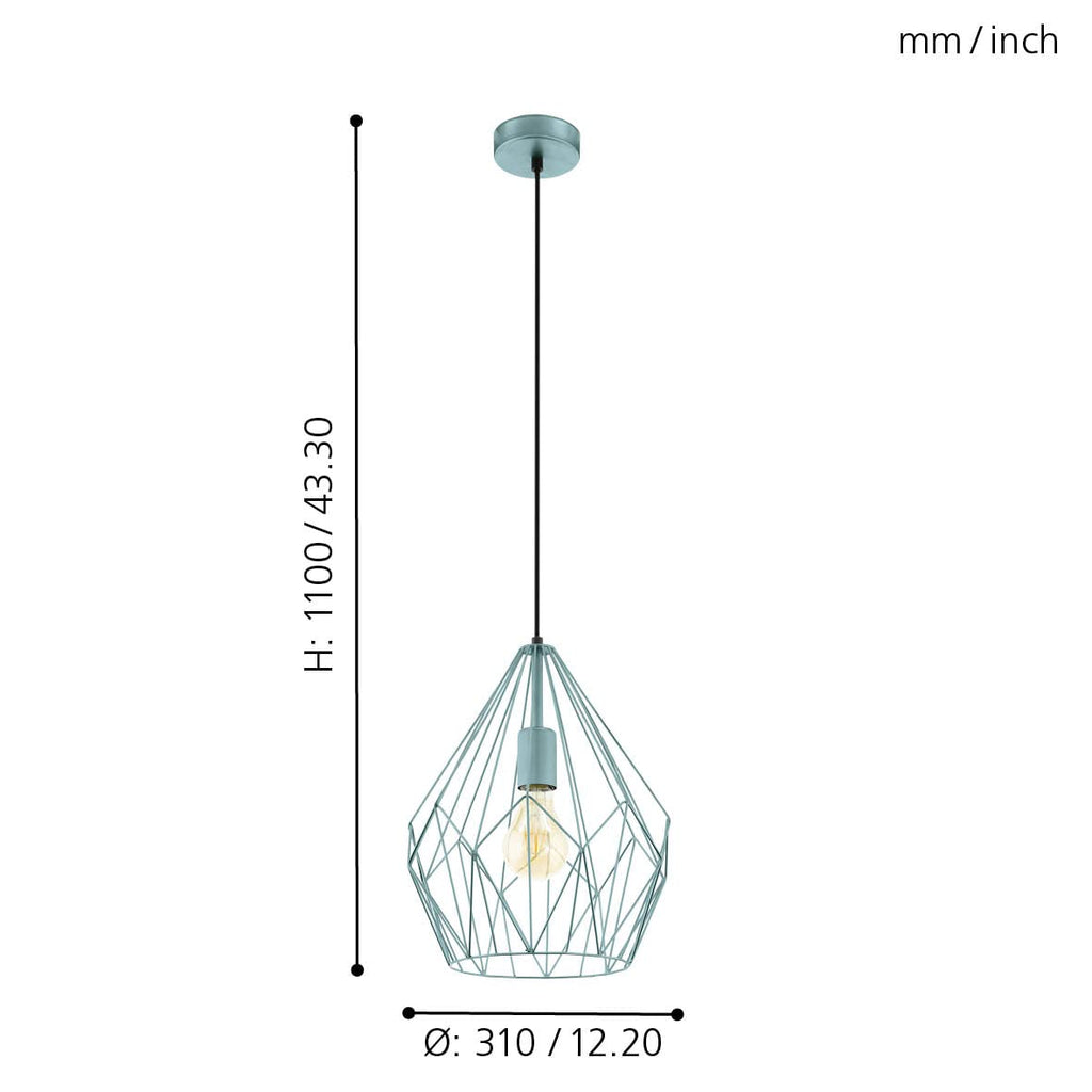Eglo Carlton 1 Vintage Pendant Lamp | Mint Steel Wire Mesh Ceiling Light