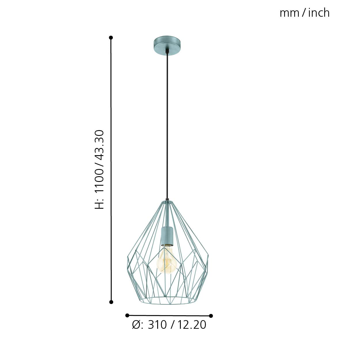 Eglo Carlton 1 Vintage Pendant Lamp | Mint Steel Wire Mesh Ceiling Light