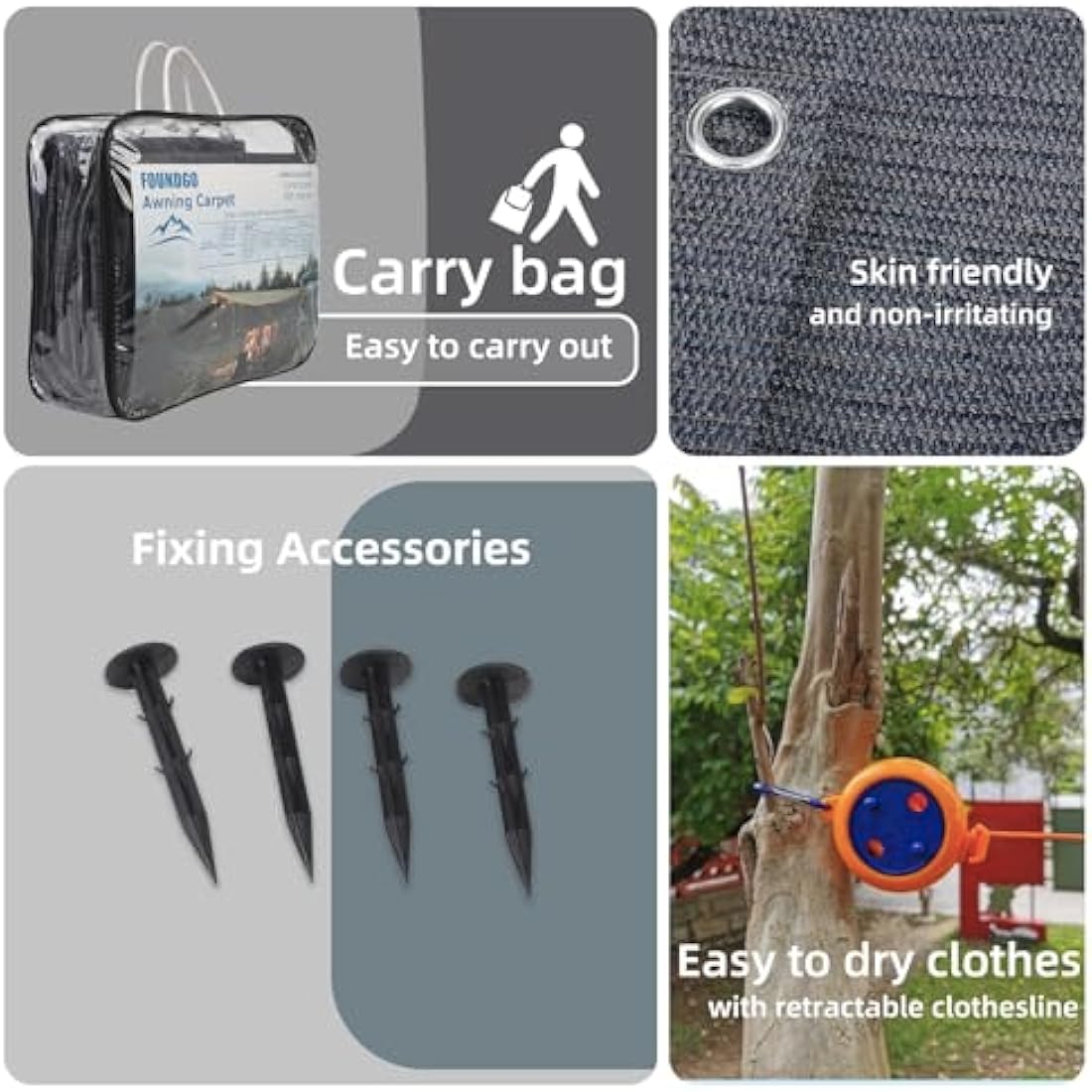 FoundGo Awning Carpet | Breathable HDPE Camping Mat with Pegs & Bag