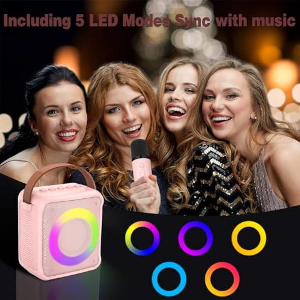 Ankuka Portable Karaoke Machine with 2 Wireless Mics & LED Lights - Pink