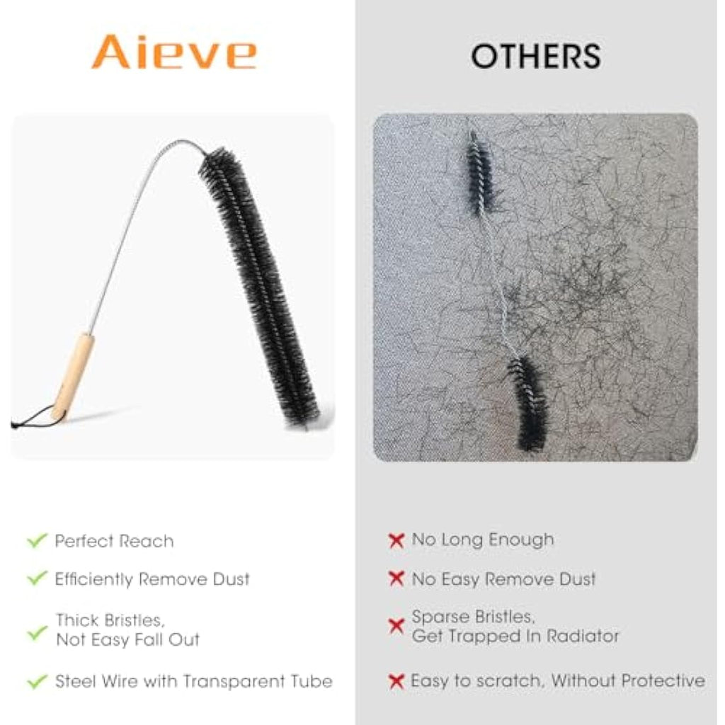 Aieve 80cm Radiator Cleaner Brush | Flexible Long Duster with Wood Handle