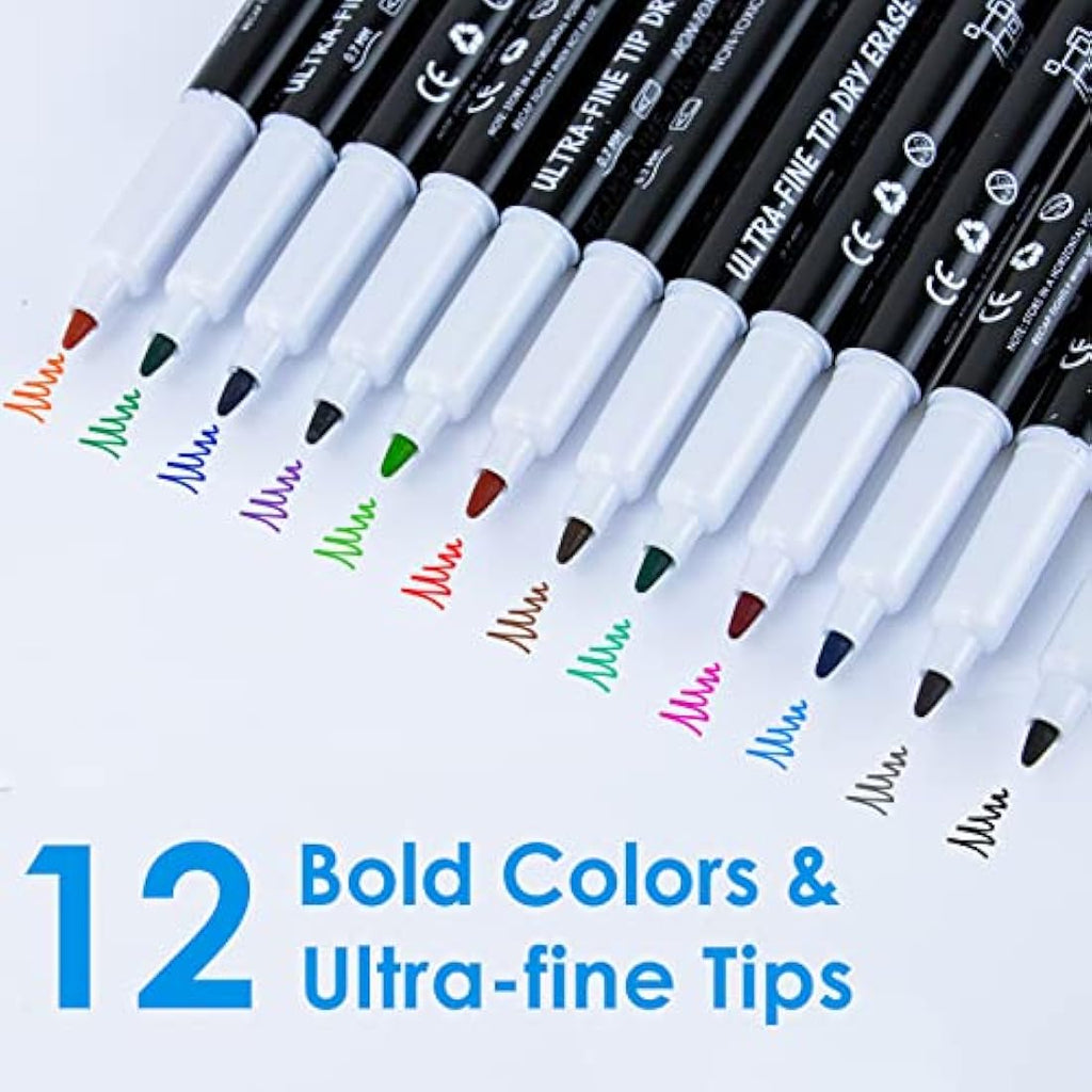 maxtek Ultra Fine Tip Dry Erase Whiteboard Markers - 12 Assorted Colors