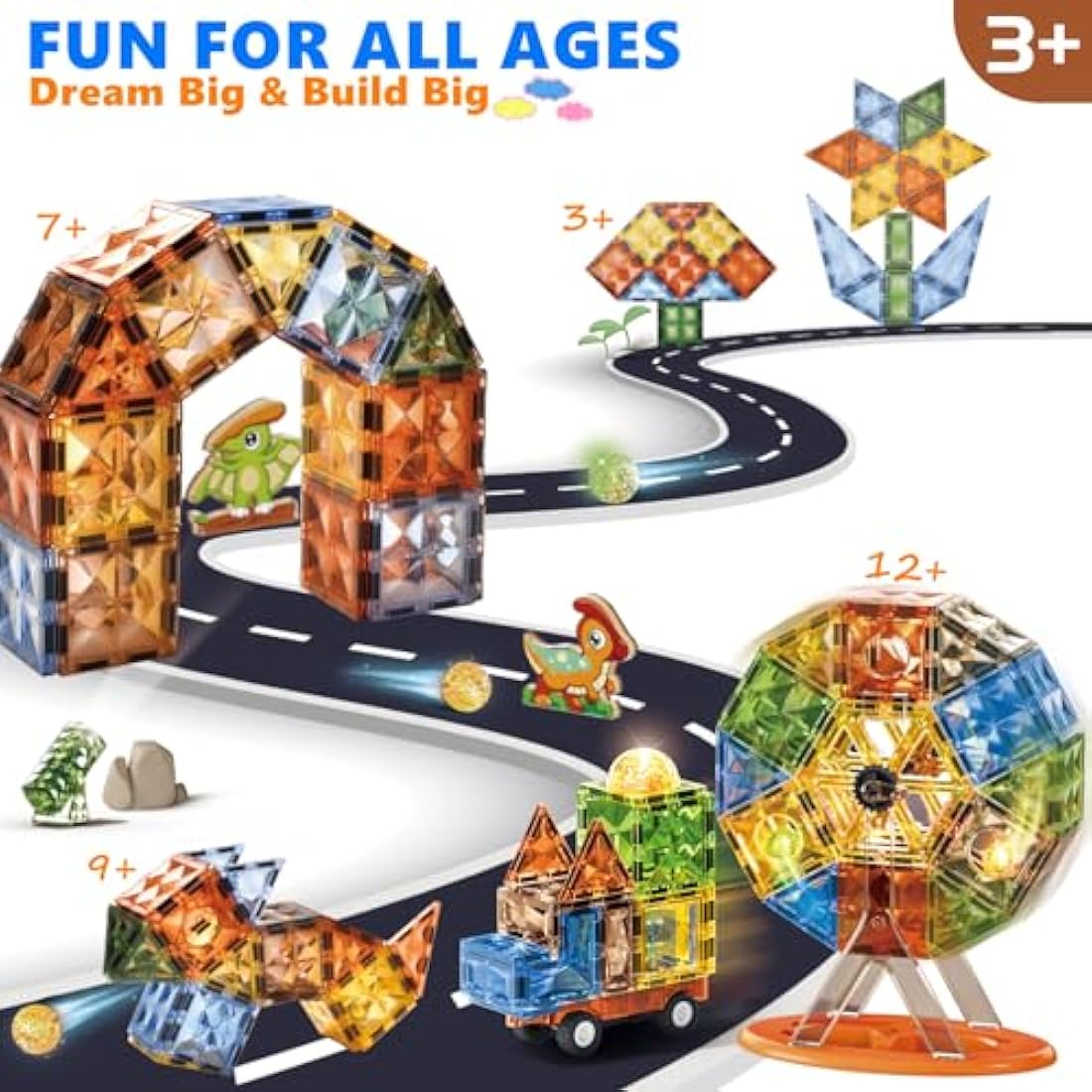 BINZKBB 110PCS Lighted Magnetic Tiles – 3D Building Blocks Set