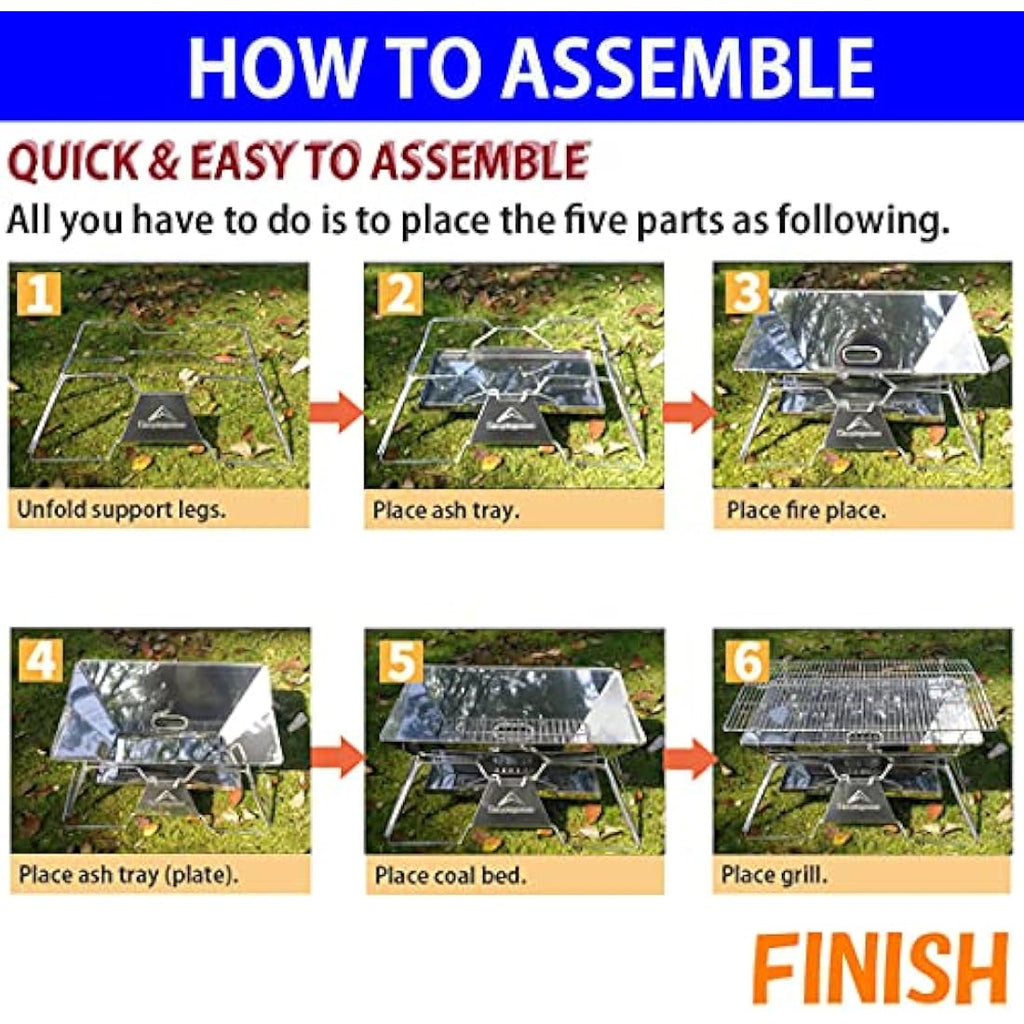 CAMPINGMOON Portable Stainless Steel Fire Pit & Foldable BBQ Grill MT-3