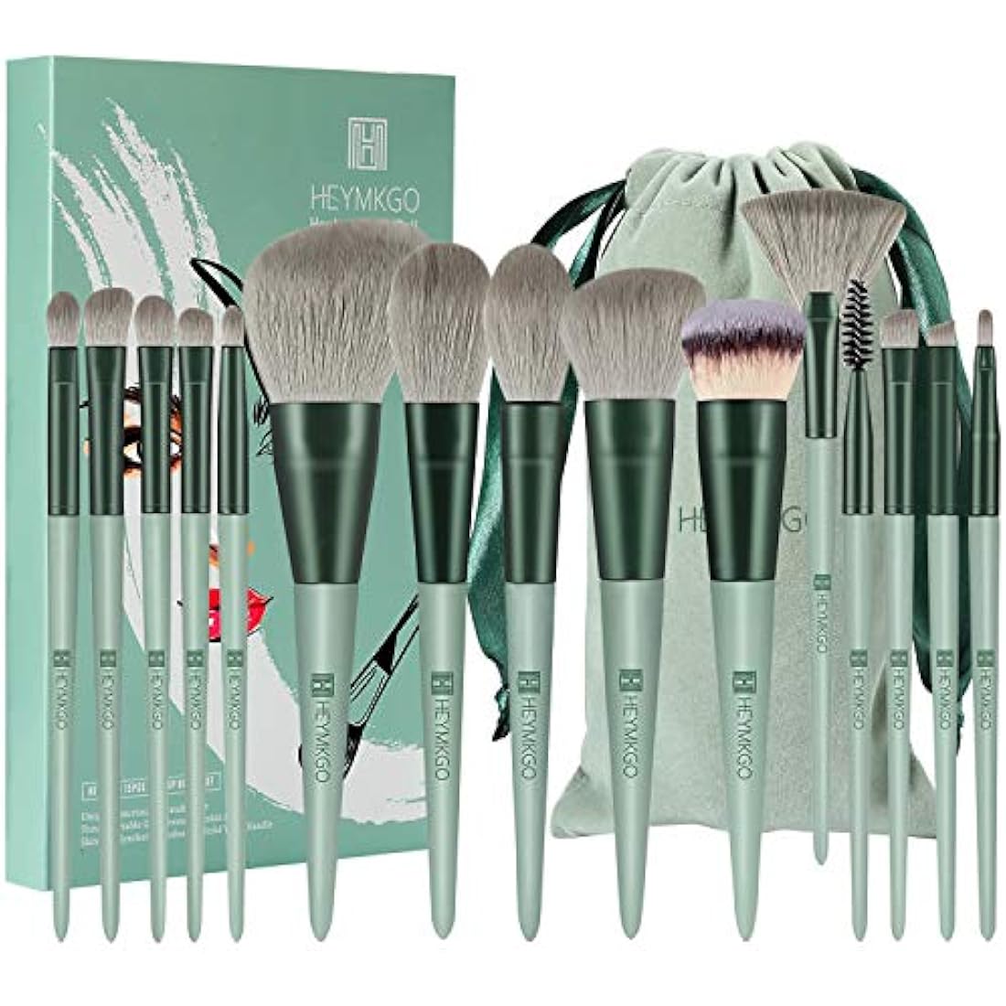 HEYMKGO 15pcs Professional Makeup Brush Set with Travel Flannel Bag