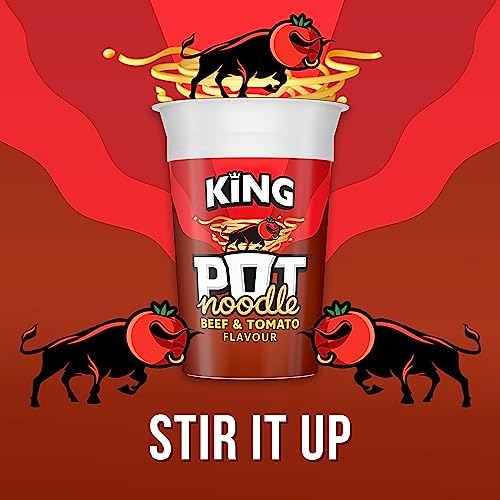Pot Noodle King Pot Beef & Tomato Instant Vegetarian Noodles - 12 x 114g