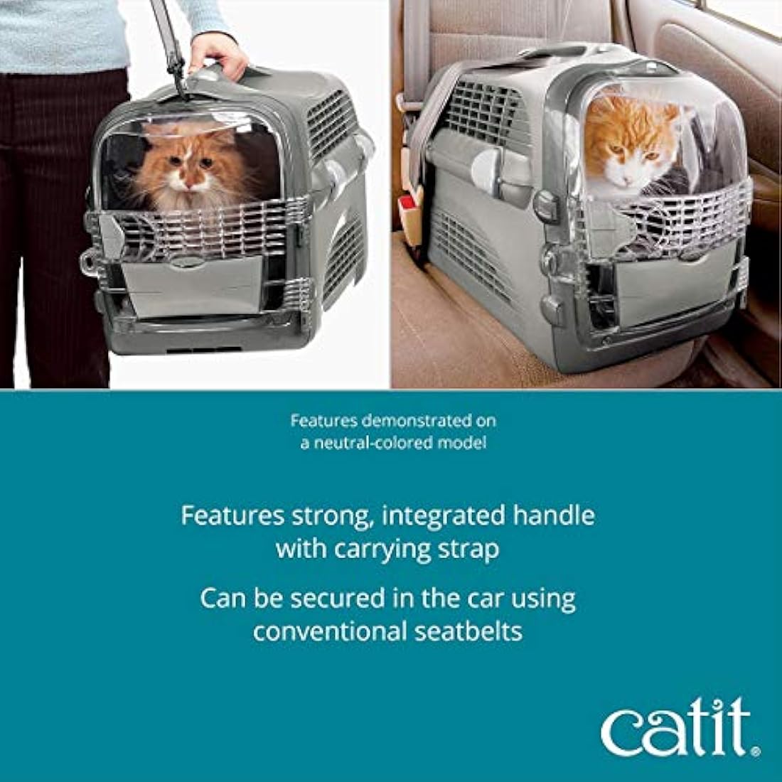 Catit Cabrio Cat Carrier - Ventilated Travel Crate & Bed, Turquoise