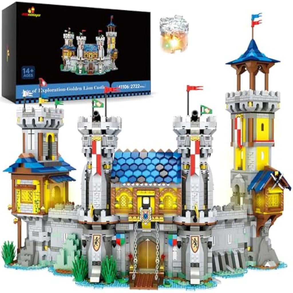 JMBricklayer Medieval Lion Castle Building Block Set with Lights - 2722 Pcs
