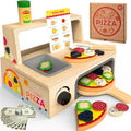 Wooden Pizza Counter Play Set – 49 Piece Pretend Kitchen Toy