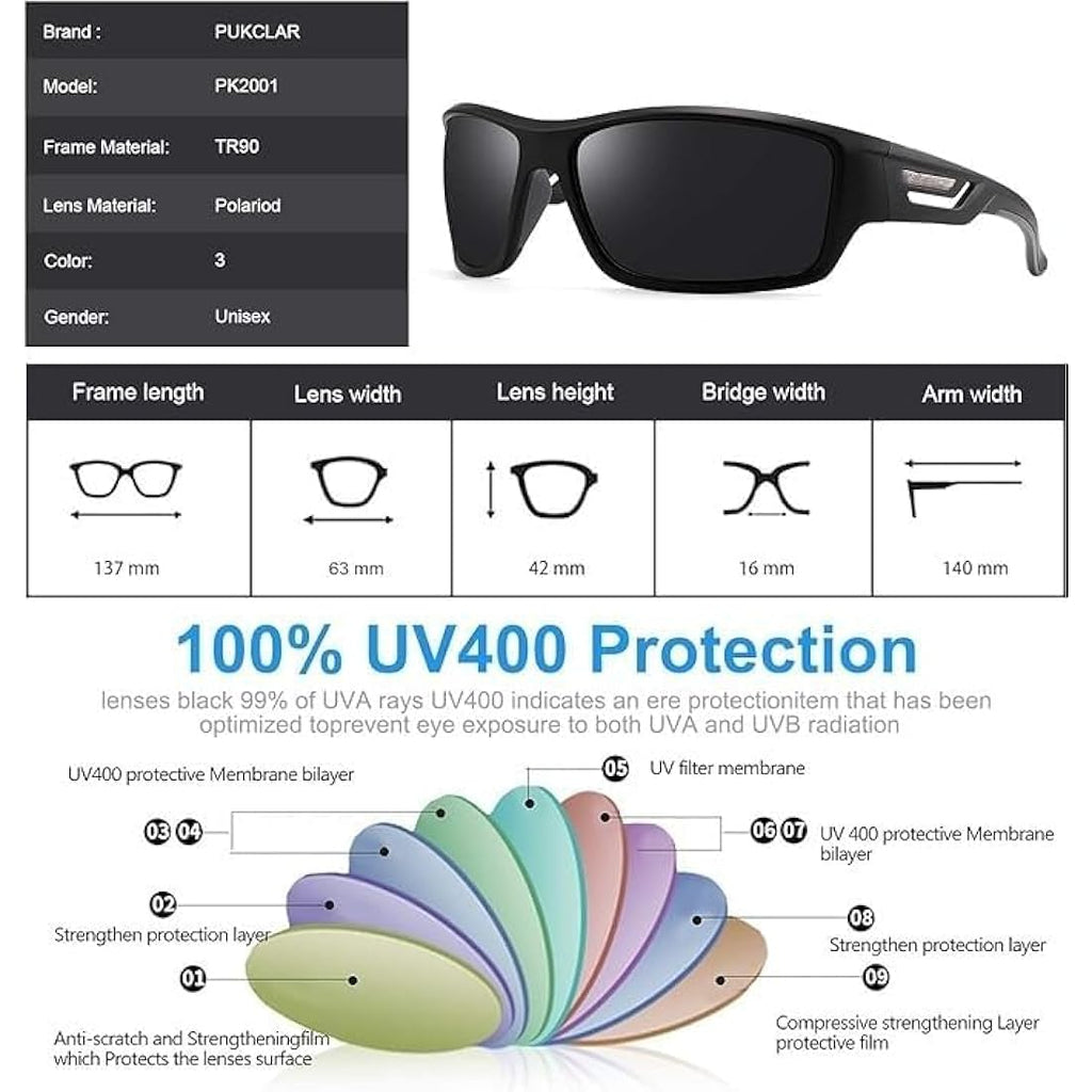 PUKCLAR Polarized Sports Sunglasses – TR90 Frame Cycling & Running Goggles