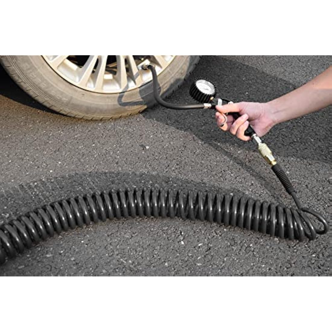 YOTOO Polyurethane Recoil Air Compressor Hose | 15m Gray with 1/4" Coupler