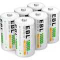 EBL D Cell Rechargeable Batteries | 10000mAh NiMH 6-Pack with Case