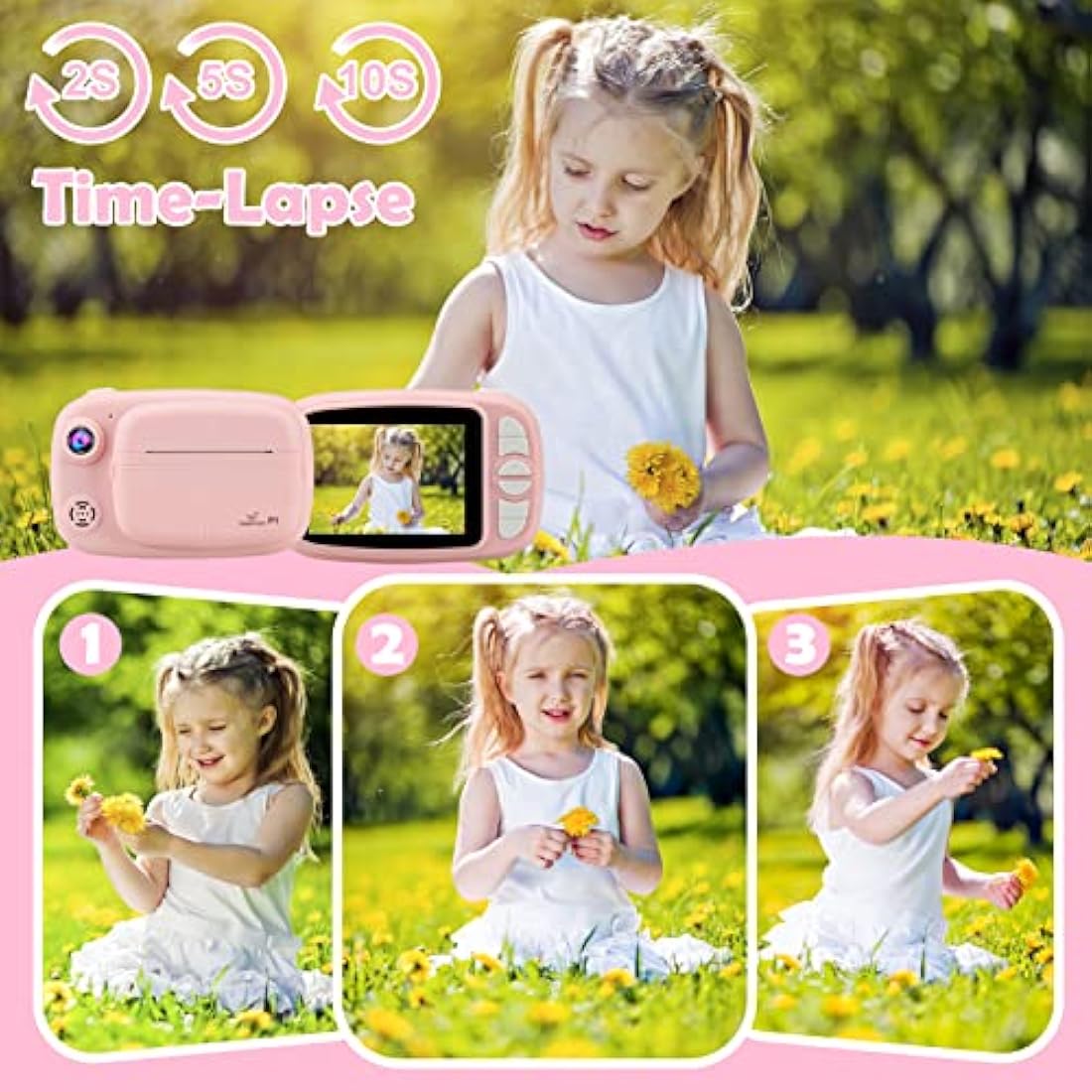 GlobalCrown Kids Instant Print Camera – 3.5" Screen 1080p Digital Video