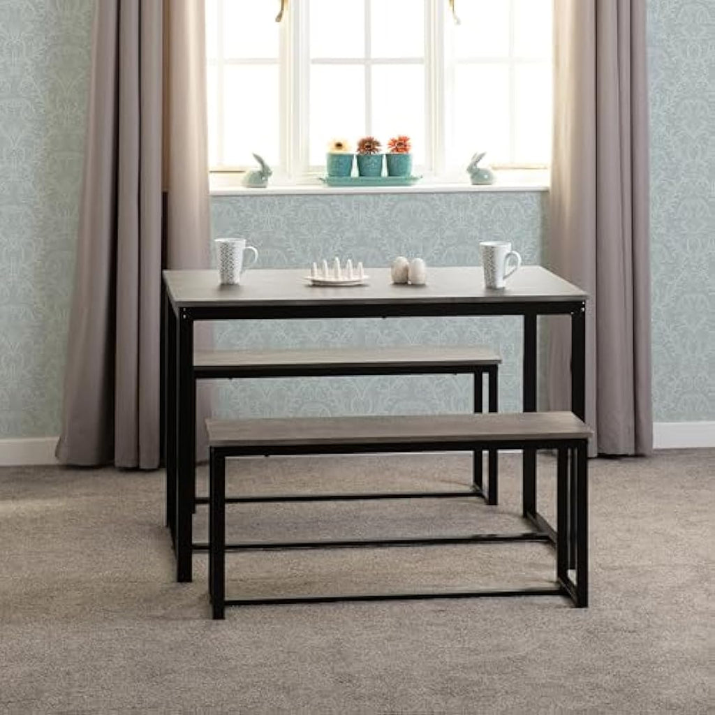 Seconique Lincoln 3 Piece Dining Bench Set | Stone Effect & Black