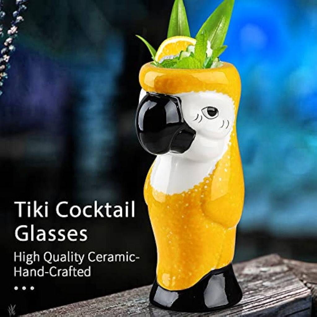 Jolof Store Ceramic Tiki Mugs - Set of 4 Tropical Hawaiian Cocktail Glasses