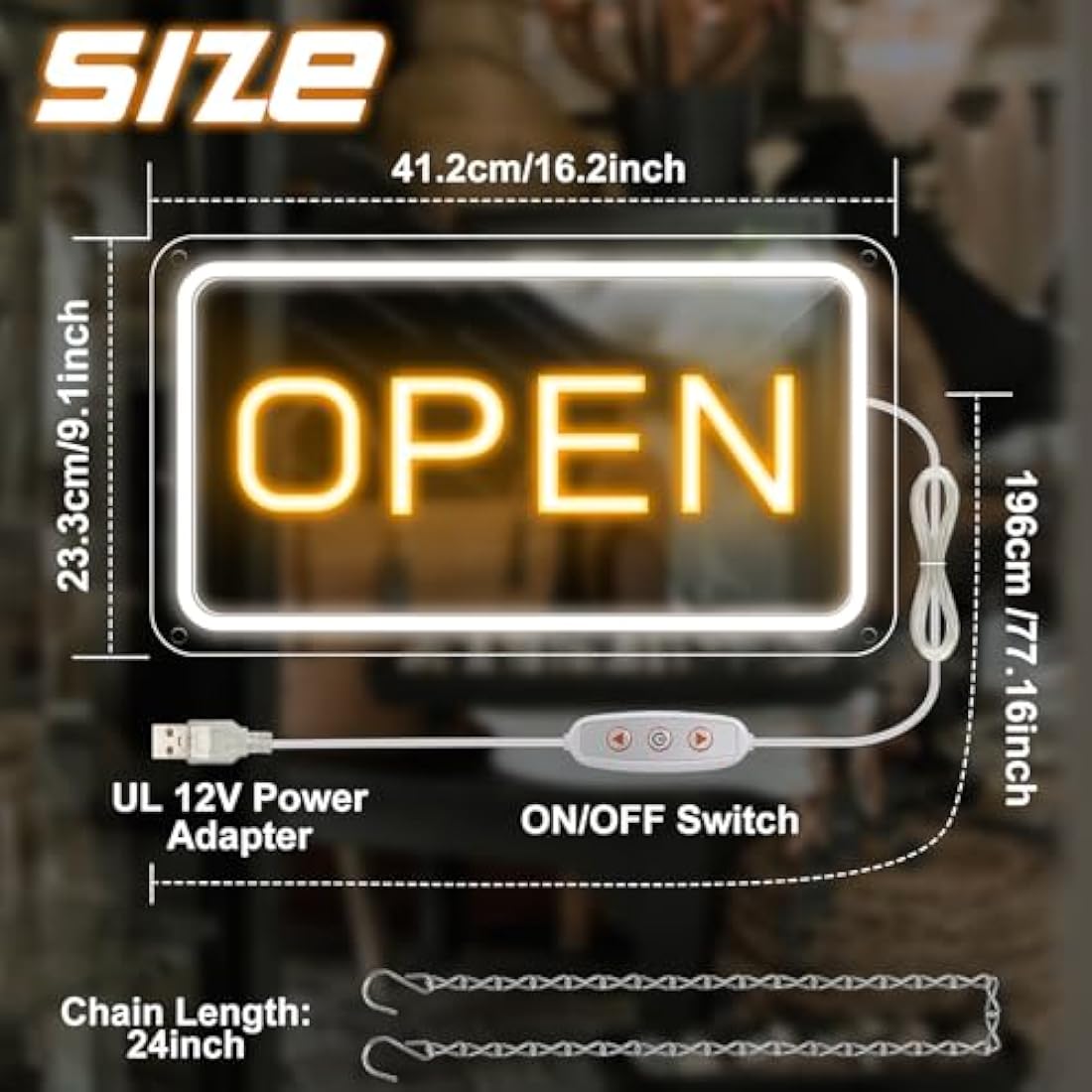 Jolof Store LED Neon Open Sign | 10-Level Dimmable USB Light for Business