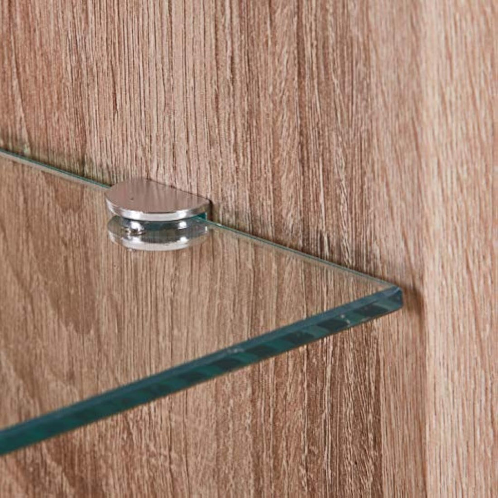 GOLDFAN 3-Tier Glass and Wood Side Table – Modern Oak End Table