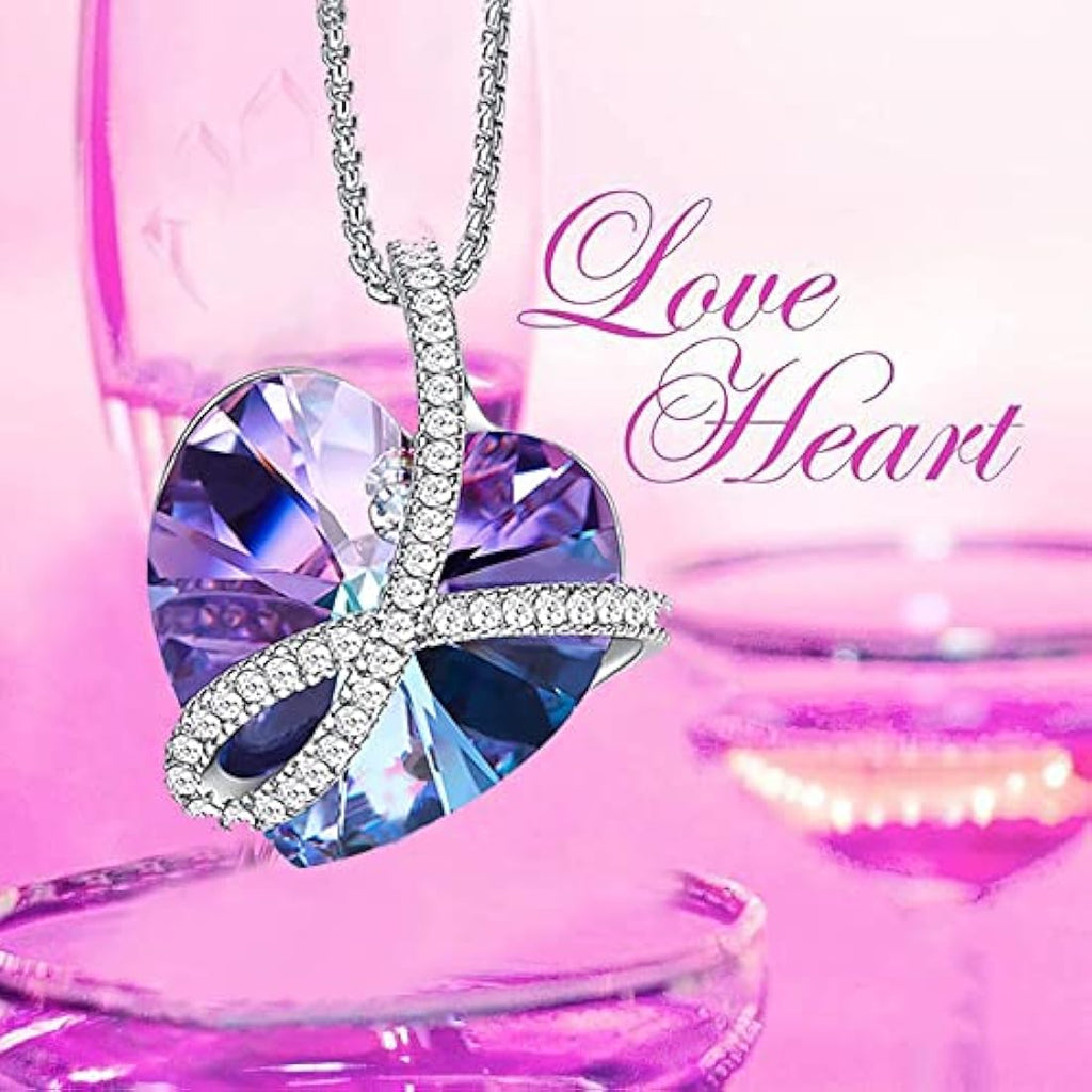 Preserved Purple Rose Moss Bear with Heart Crystal Necklace