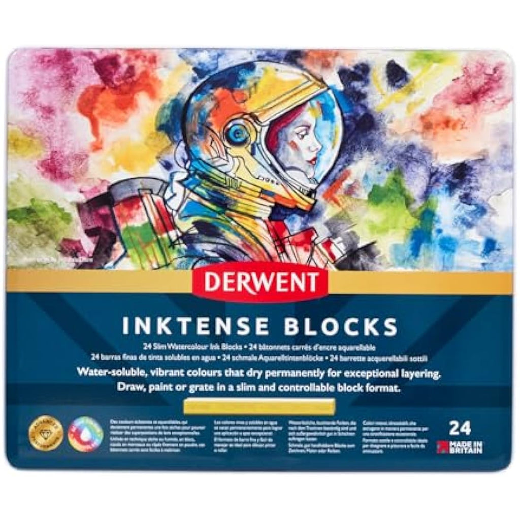 Derwent Inktense Blocks – Set of 24 Water-Soluble Art Blocks for Fabric