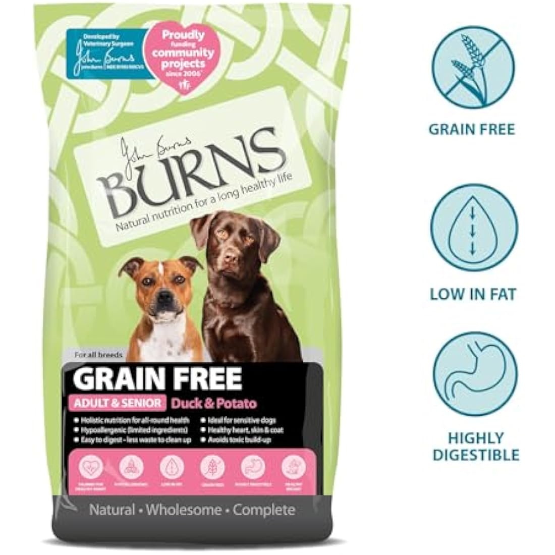 Burns Pet Nutrition Grain-Free Duck & Potato Adult Dog Food - 12kg