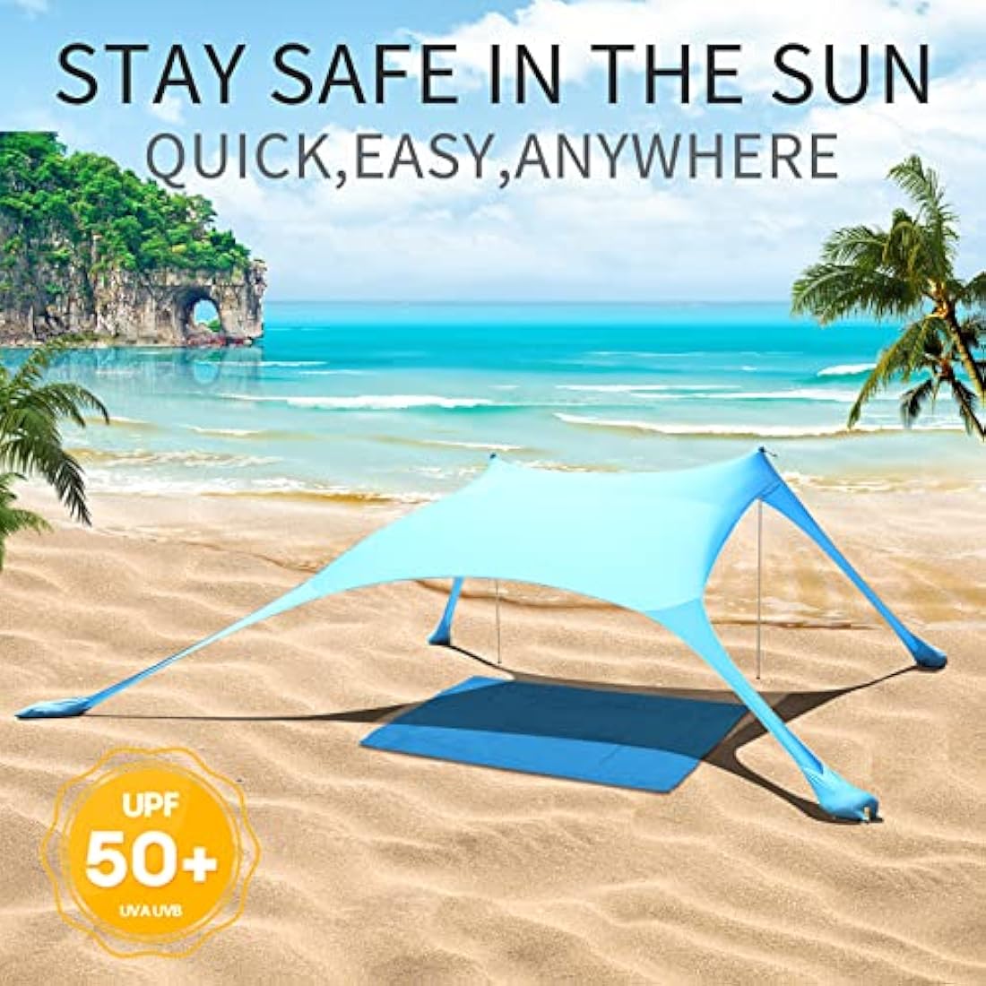 CUUPO 7x7 FT Beach Tent Sun Shelter | UPF 50+ Lycra Canopy with 2 Poles