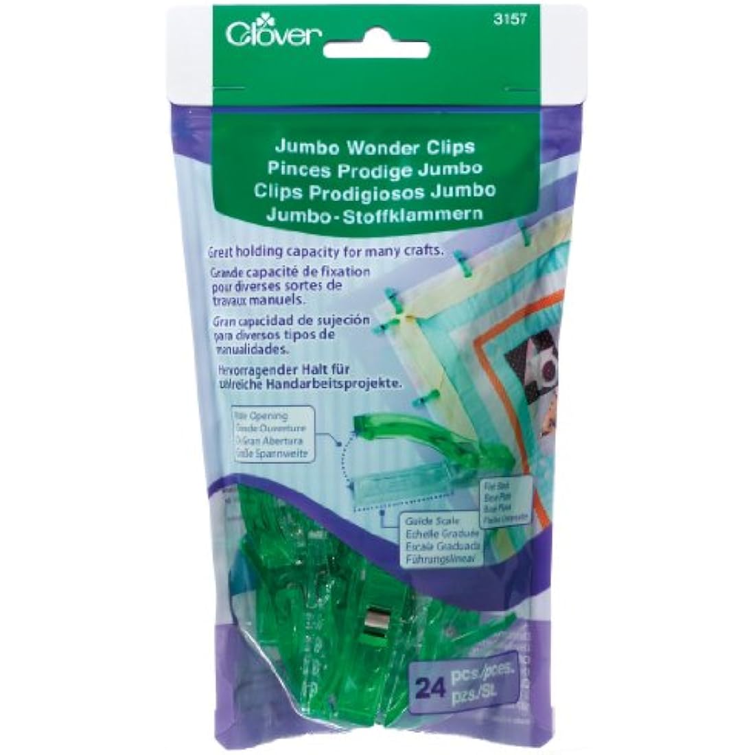 Clover Jumbo Wonder Clips - 24-Piece Green Sewing and Quilting Tools