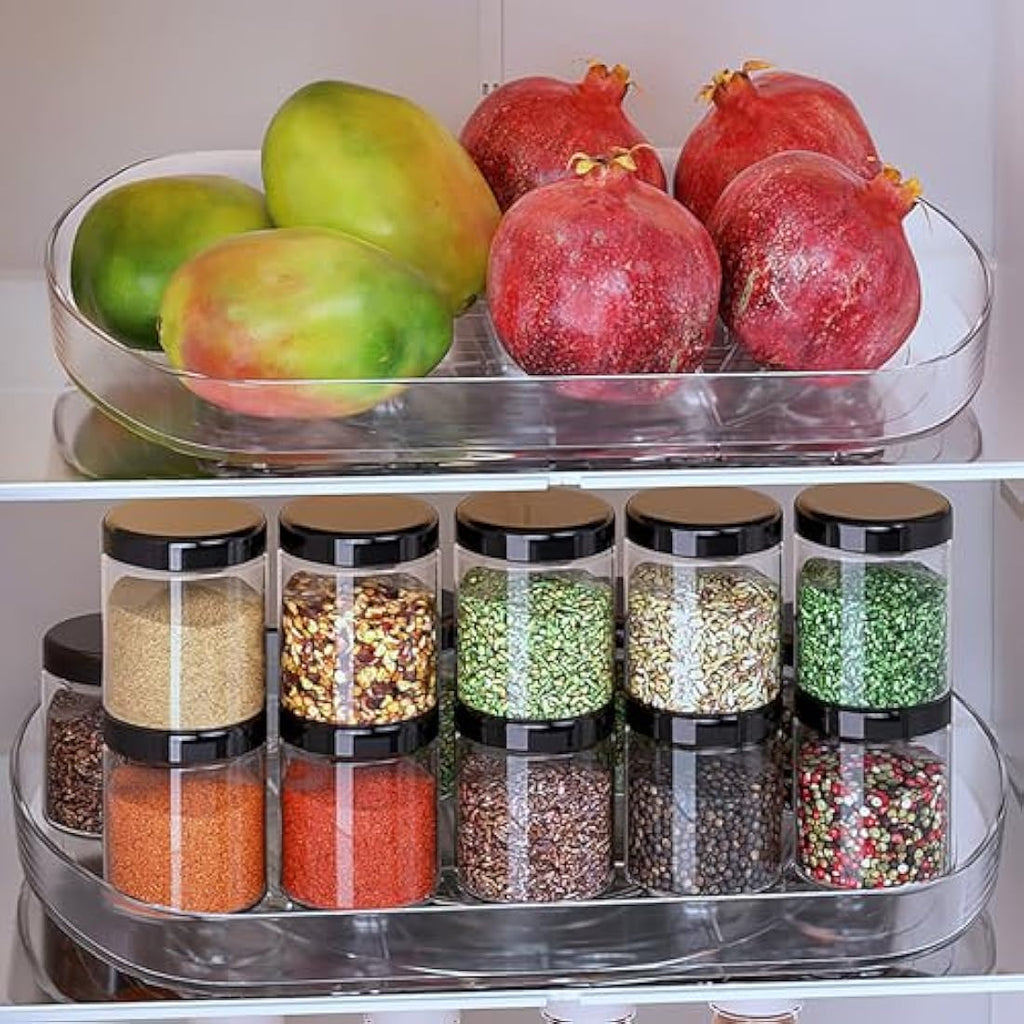 Voova 360° Rotating Lazy Susan Fridge Organizer – Clear PET Tray (2 Pack)