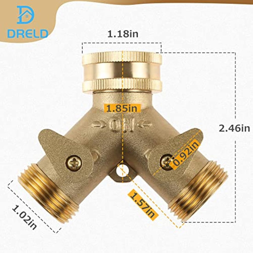 DRELD 3/4" Brass Garden Hose Splitter | 2-Way Tap Manifold Connector