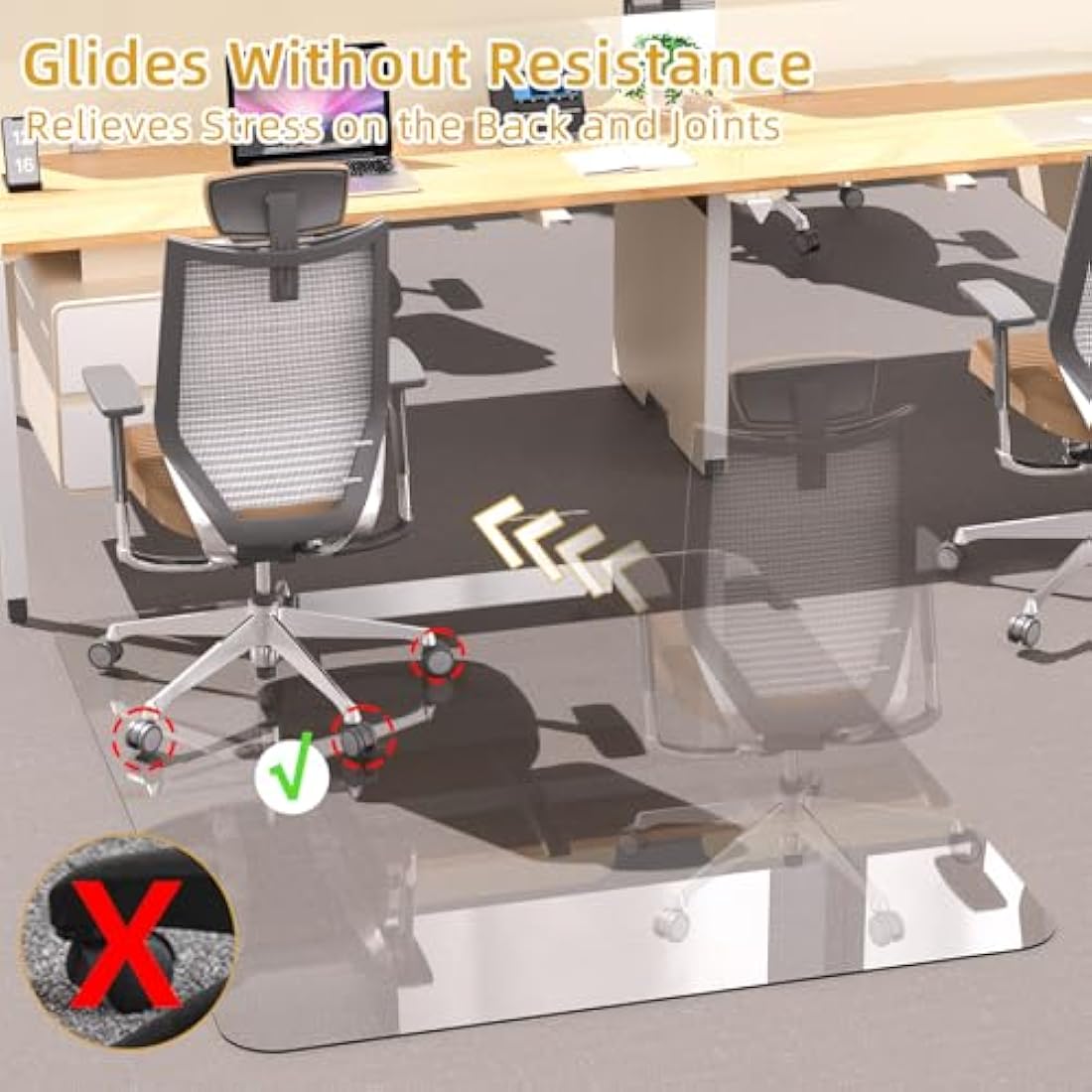 Tcyzest Tempered Glass Chair Mat | 90x120cm Heavy Duty Floor Protector