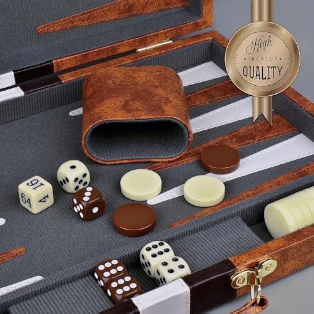 Jolof Store RENO 15 Inch Leather Backgammon Set – Portable Board Game