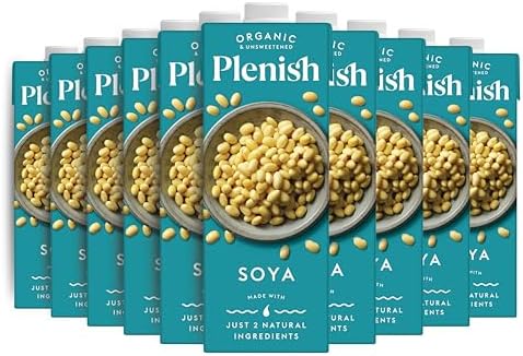 Plenish Organic Unsweetened Soya Milk - High Protein - 1L (Pack of 8)