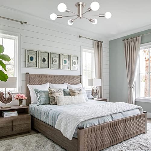 MRHYSWD Sputnik Ceiling Light | 6-Light Brushed Nickel Flush Mount