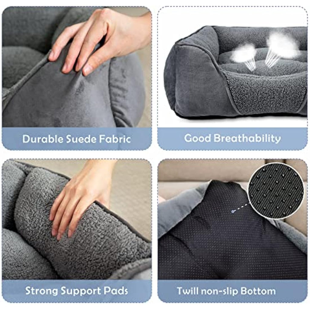 Orthopedic Dog Bed – Washable Grey Lamb Fleece Pet Bed, XL