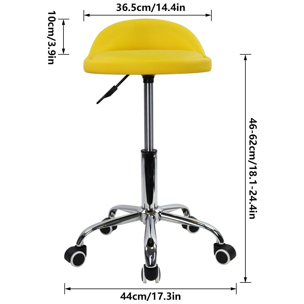 KKTONER Yellow PU Leather Rolling Stool with Backrest | Adjustable Swivel