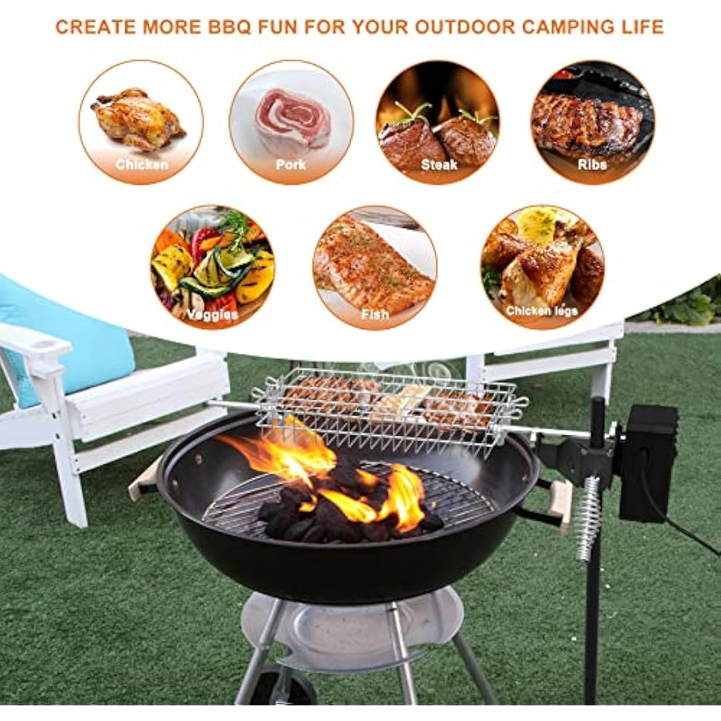 Onlyfire Portable BBQ Rotisserie Grill Kit with Basket and Battery Motor