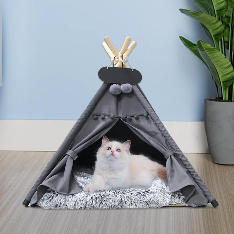 Whiwhi Pets Luxury Teepee Dog Tent with Washable Plush Mat – 60x60x70cm