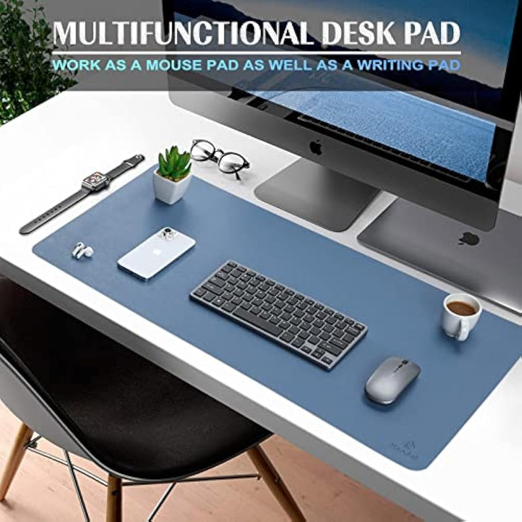 K KNODEL Leather Desk Mat – Small Office Mouse Pad & Blotter, Lake Blue