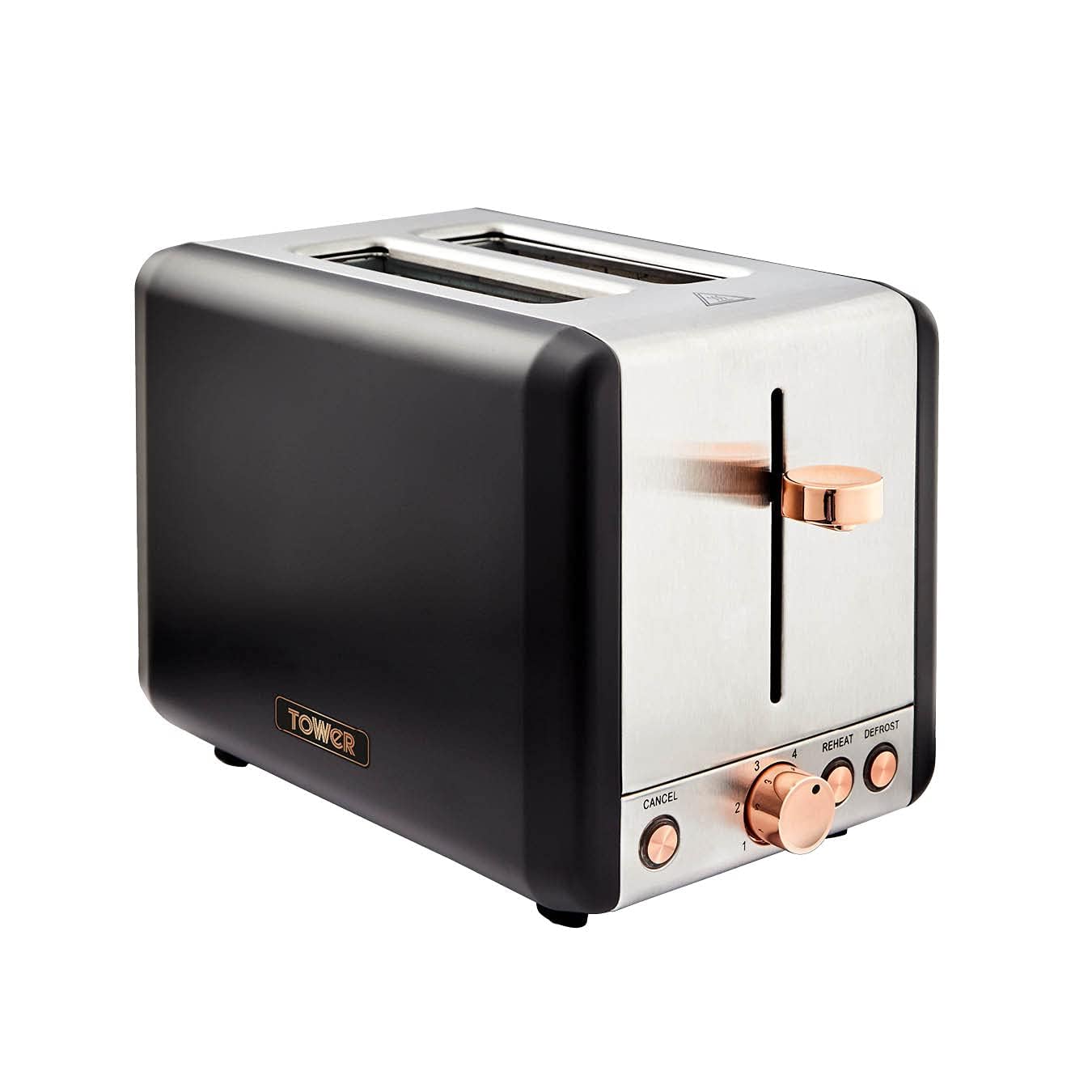 Tower Cavaletto 2-Slice Toaster – 850W Stainless Steel, Black & Rose Gold
