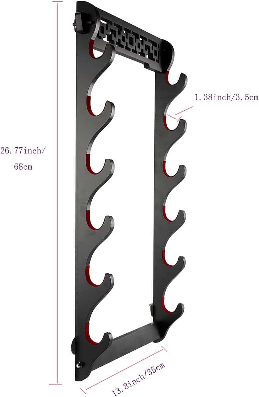 Dfdvye 6-Tier Katana Sword Holder | Black Velvet Padded Wall Mount