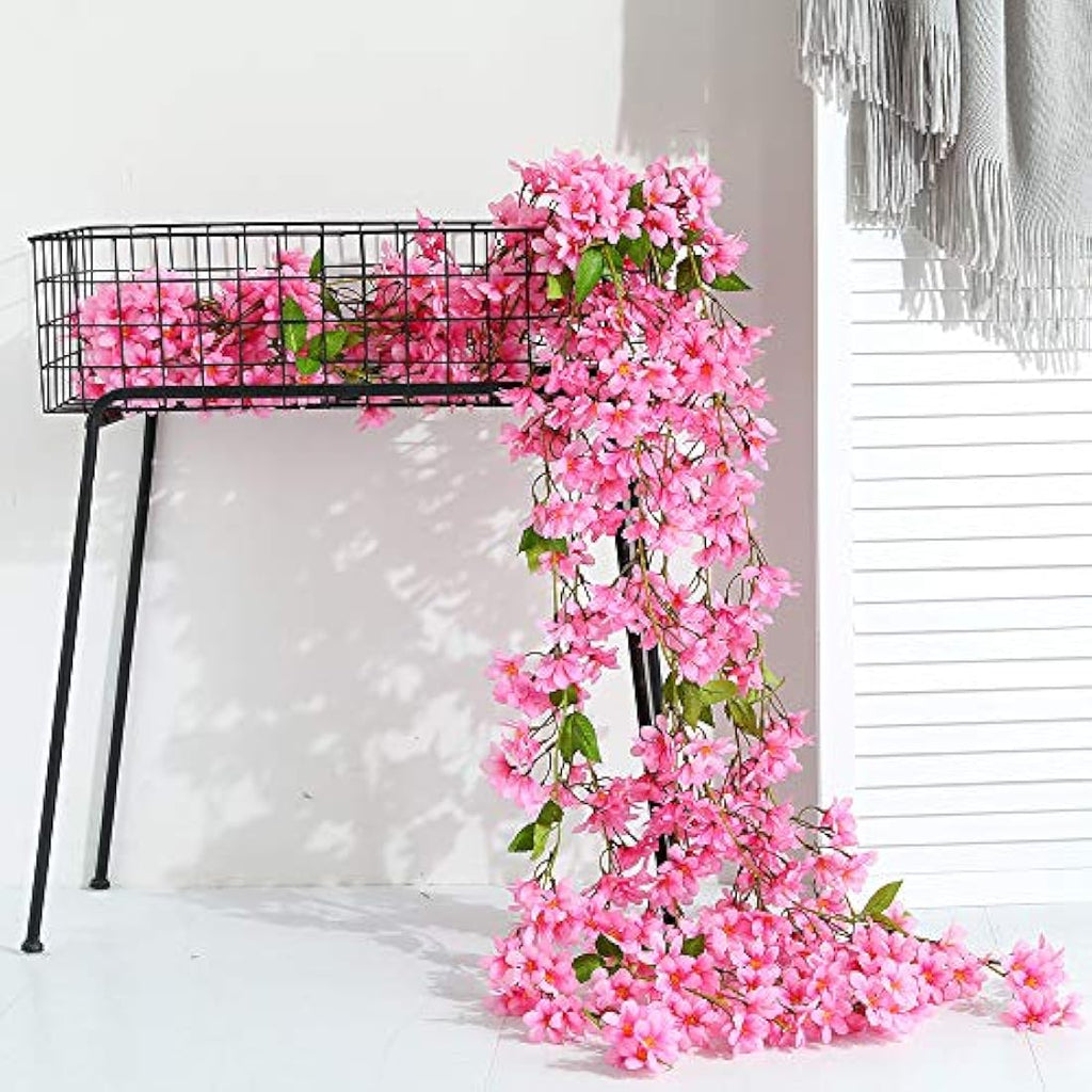 2-Pack Artificial Cherry Blossom Sakura Silk Garland - Rose Red