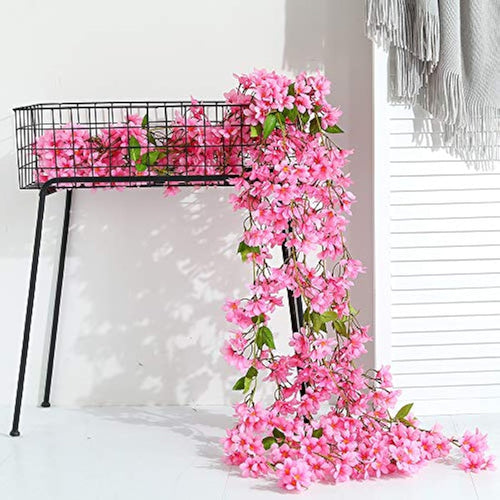 2-Pack Artificial Cherry Blossom Sakura Silk Garland - Rose Red