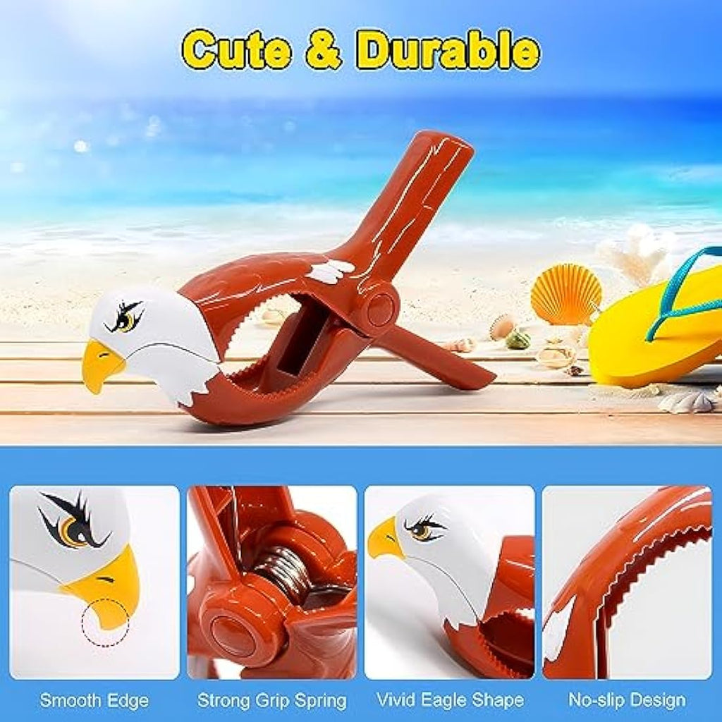 Beach Towel Clips – 6 Pcs Large Plastic Pool Chair Clamps, Brown