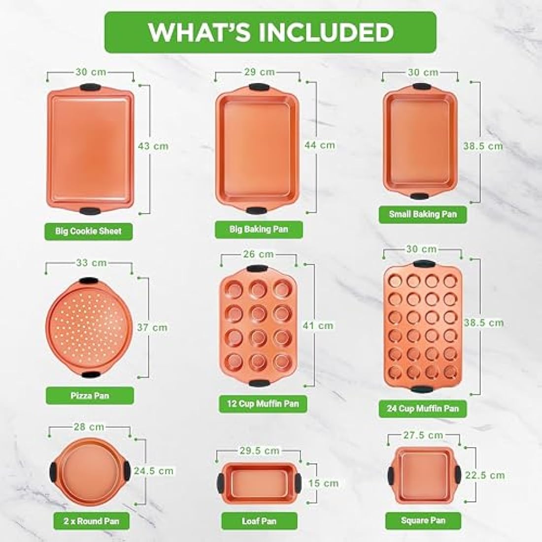 NutriChef 10-Piece Non-Stick Carbon Steel Bakeware Set – Copper