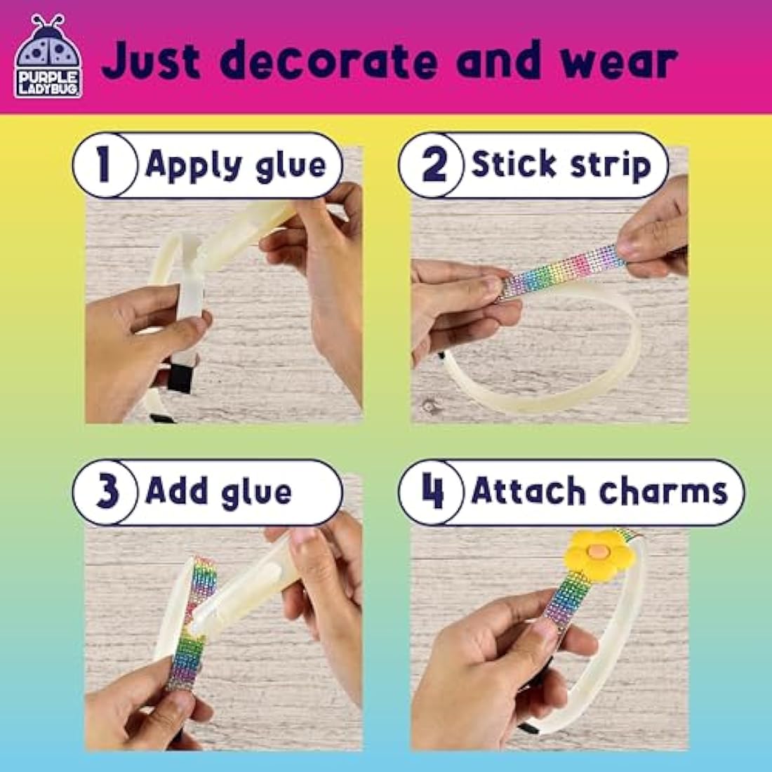 Purple Ladybug DIY Flower Headband Kit - 6pc Kids Craft Set for Girls