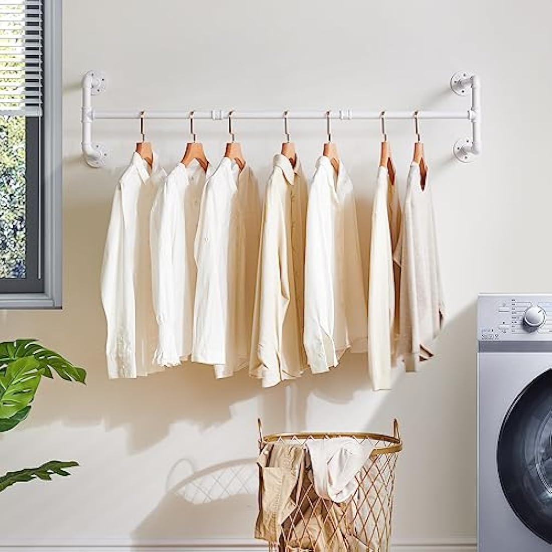 IBUYKE 50" Industrial Wall Mounted Clothing Rack – Heavy Duty White