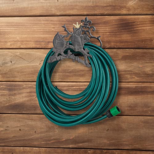 Relaxdays Owl Garden Hose Holder – Cast Iron Wall-Mounted Hose Reel