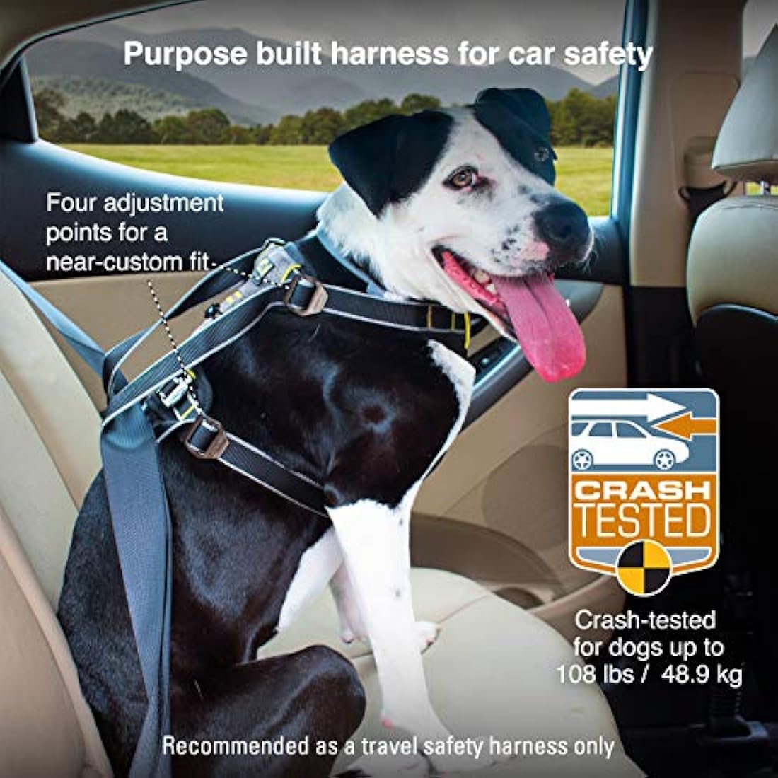 Kurgo Impact Crash Tested Dog Car Harness | Extra Large - Black/Charcoal